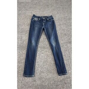 ZCO Jeans Girls Dark Wash Skinny Jeans Embroidered Rhinestone Flap Pockets Sz 14
